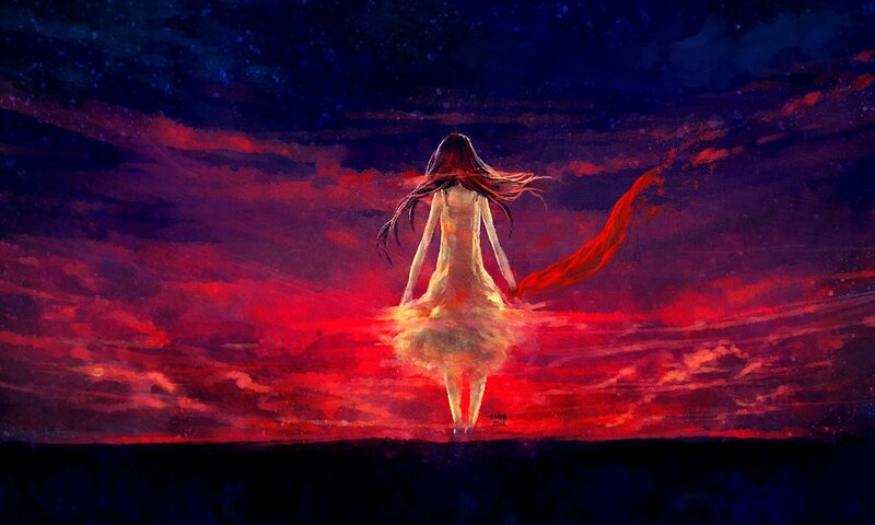 Girl with Long Hair — Red, Dramatic