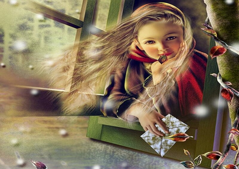 Girl with Long Hair — Red, Serene, Autumn