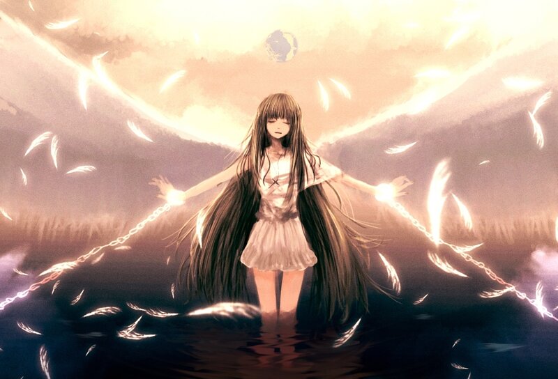 Girl with Long Hair — White, Dramatic, Sunset