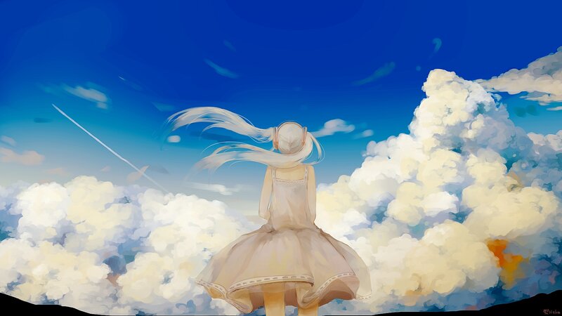 Girl with Long White Hair — Blue