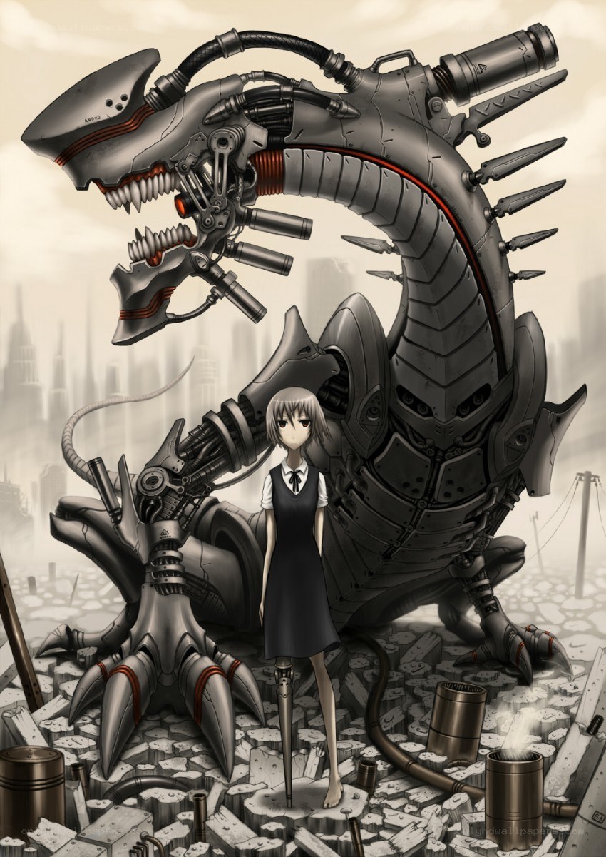 girl with mechanical dragon