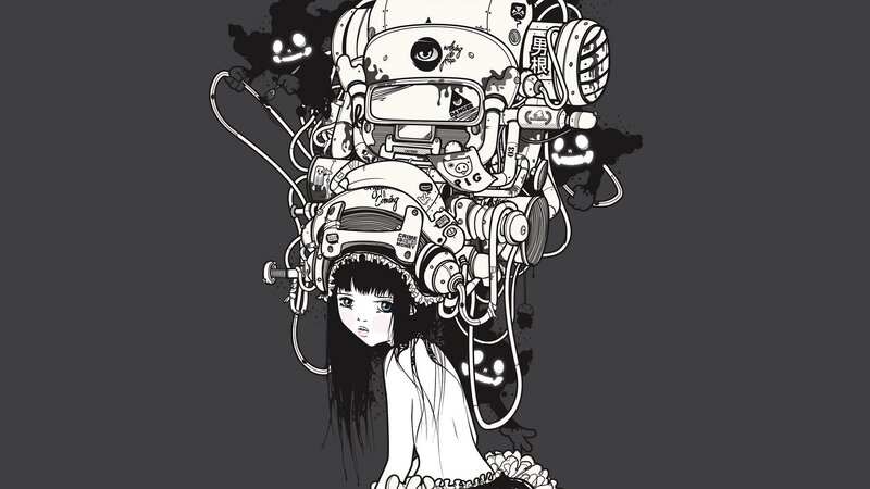 Girl with Mechanical Head — Black