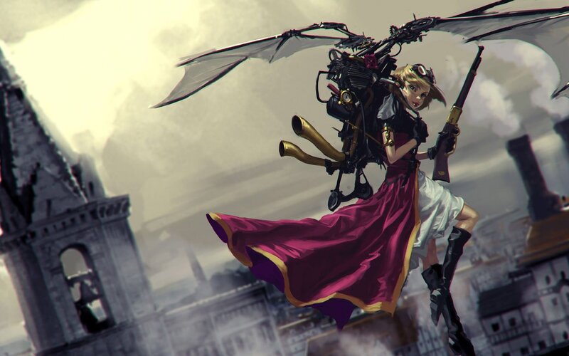 Girl with Mechanical Wings — Purple, Dramatic