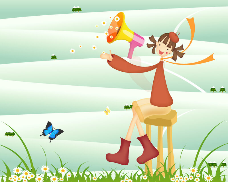 Girl with megaphone in field
