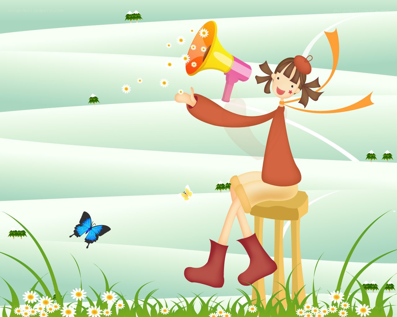 Girl with megaphone in field