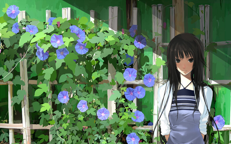 Girl with morning glories
