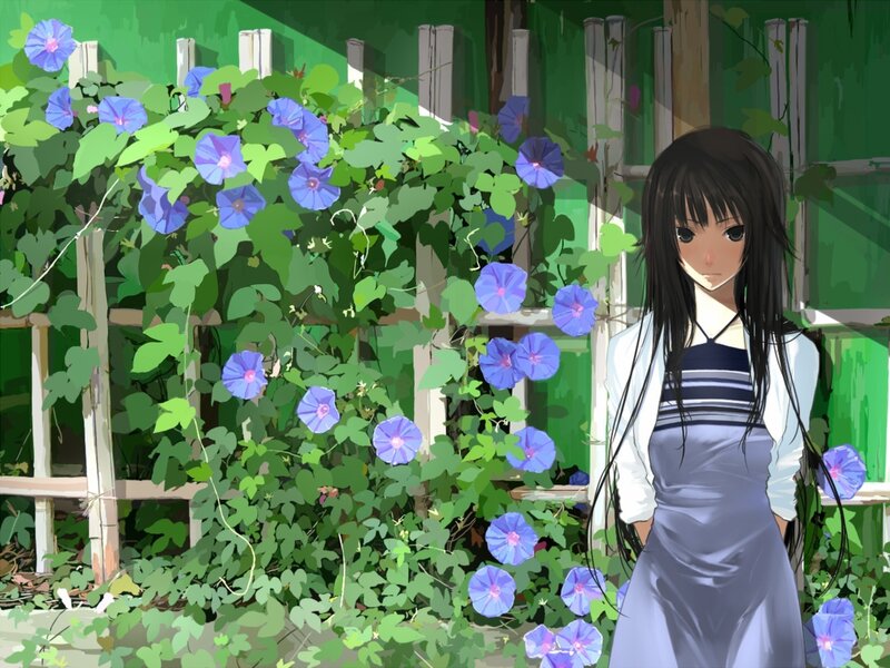 girl with morning glories