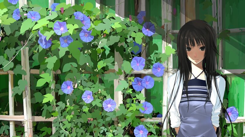 girl with morning glories