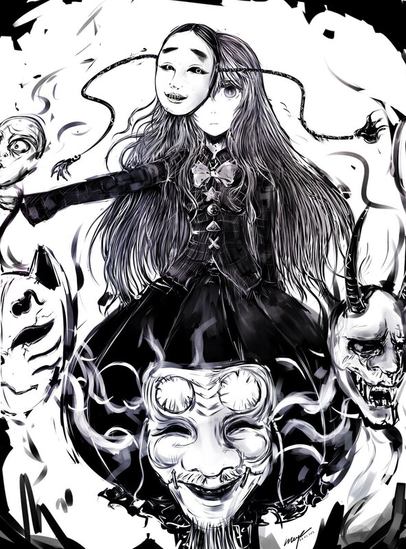 Girl with Multiple Masks
