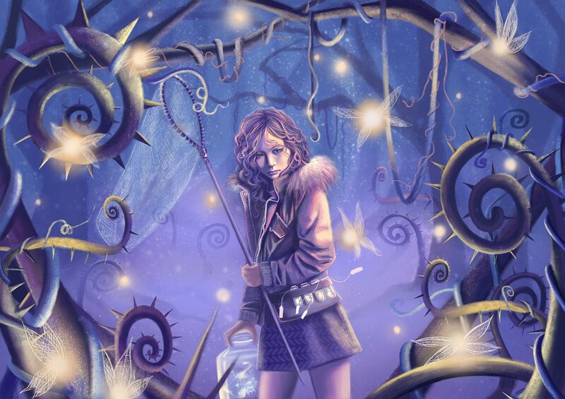 Girl with Net in Garden — Purple