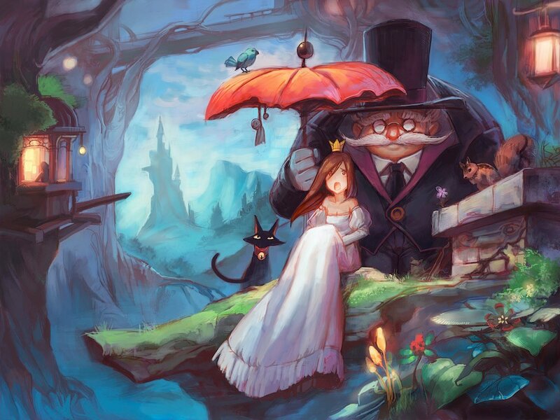 Girl with Old Man and Cat