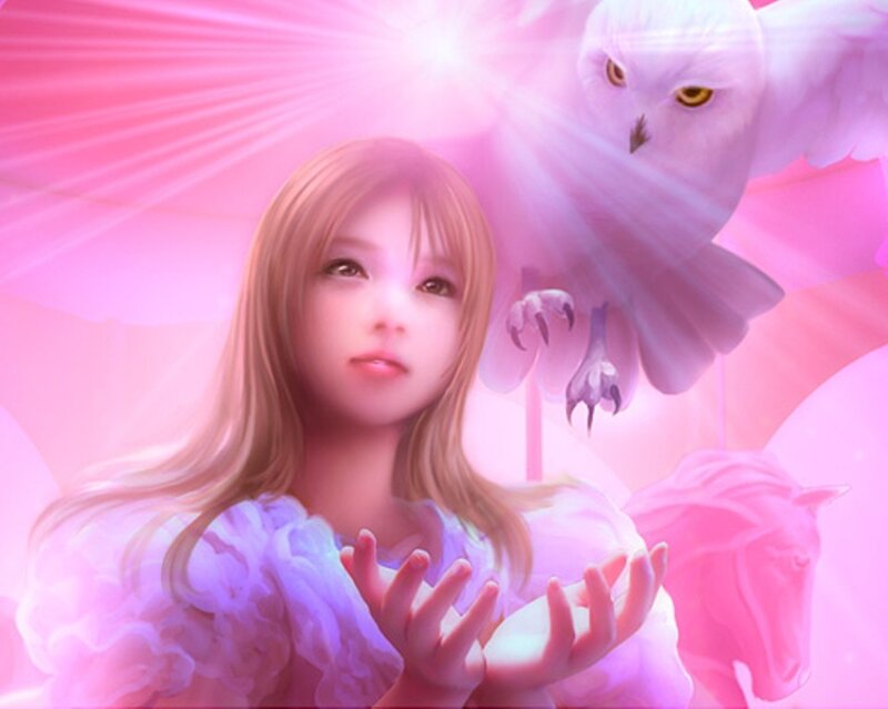 girl with owl and horse
