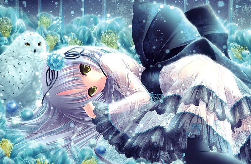 Girl with Owl in Snow