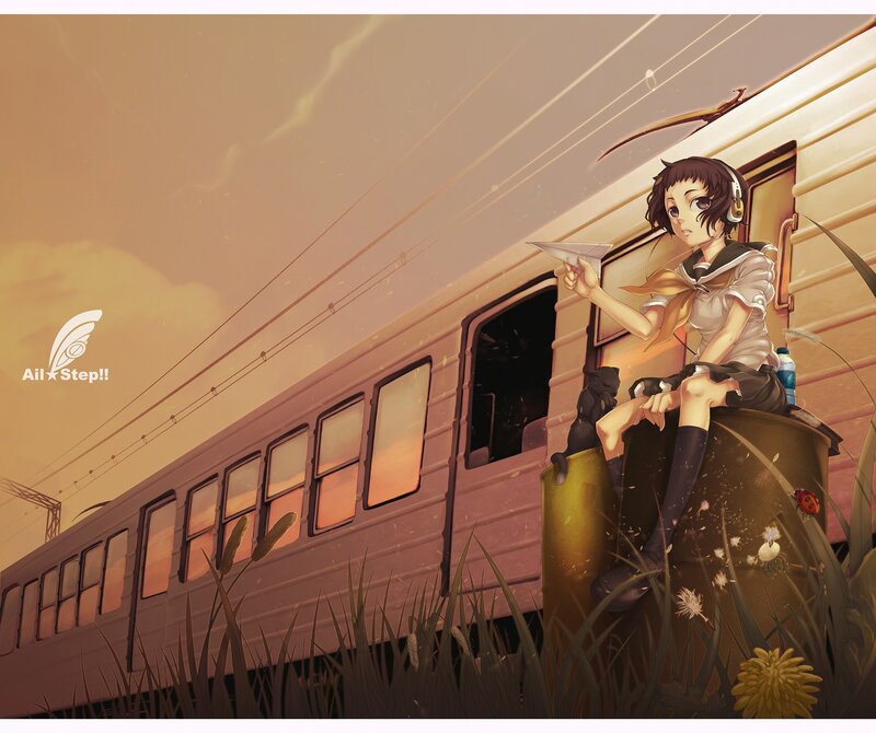 Girl with paper airplane on train