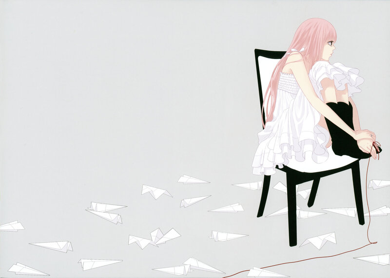Girl with paper airplanes