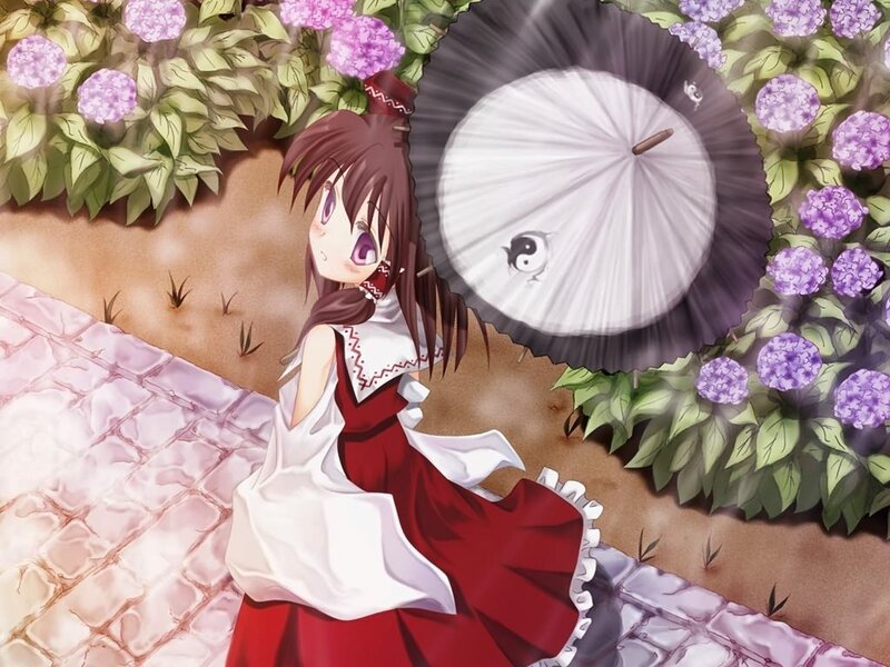 girl with parasol in garden
