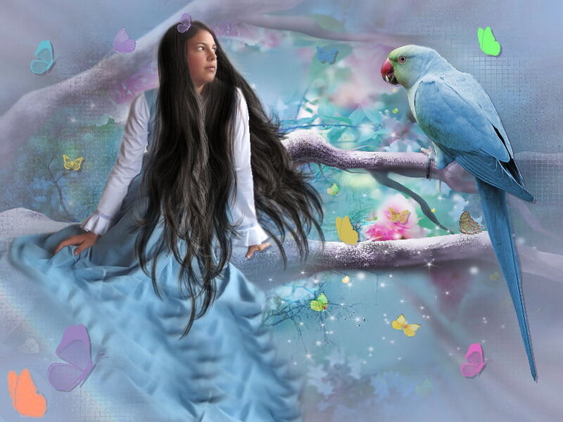 Girl with Parrot