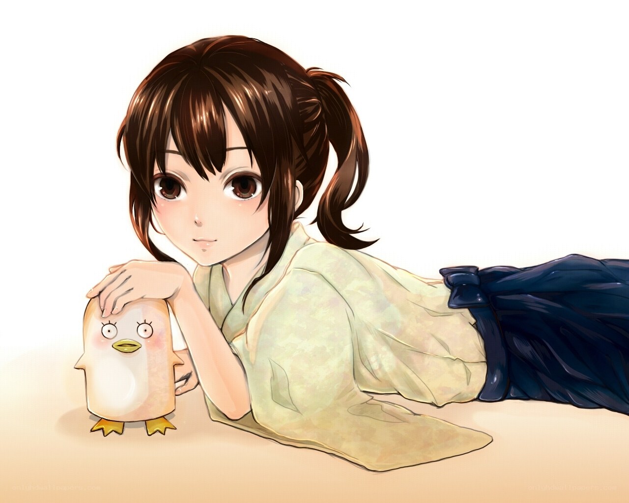 girl with penguin plush