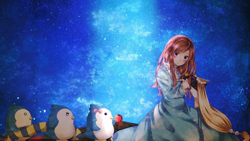 Girl with Penguins — Blue