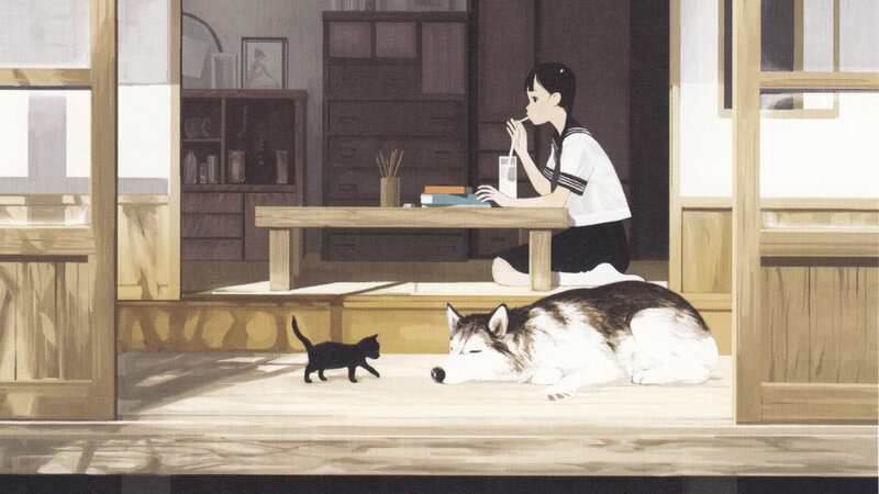 Girl with pets in a traditional room