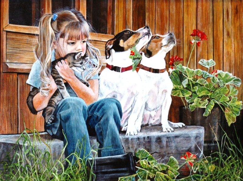 Girl with Pets