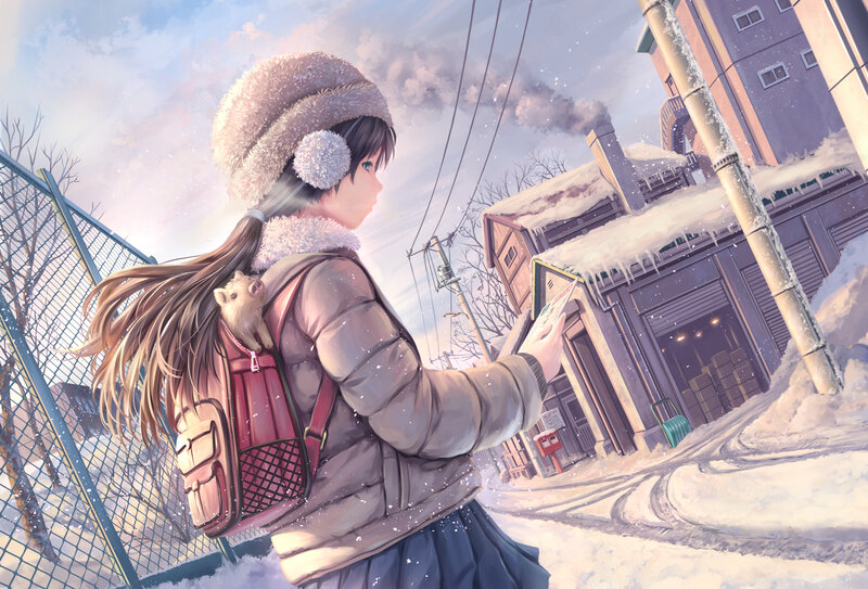Girl with Pig in Backpack