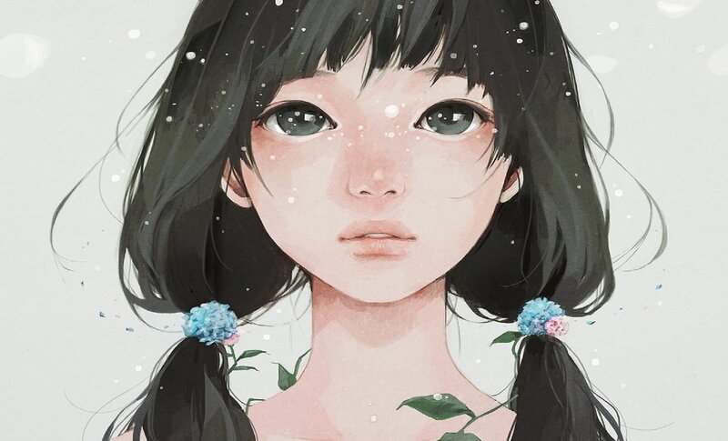 Girl with Pigtails — Black, Serene