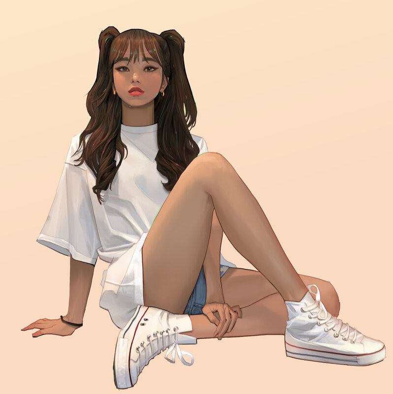 Girl with Pigtails Sitting