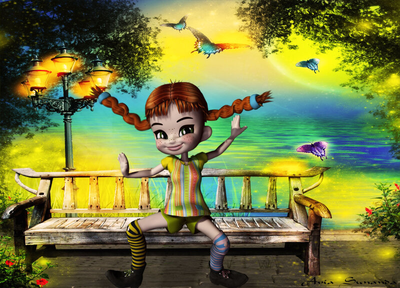 Girl with Pigtails — Yellow, Dreamy