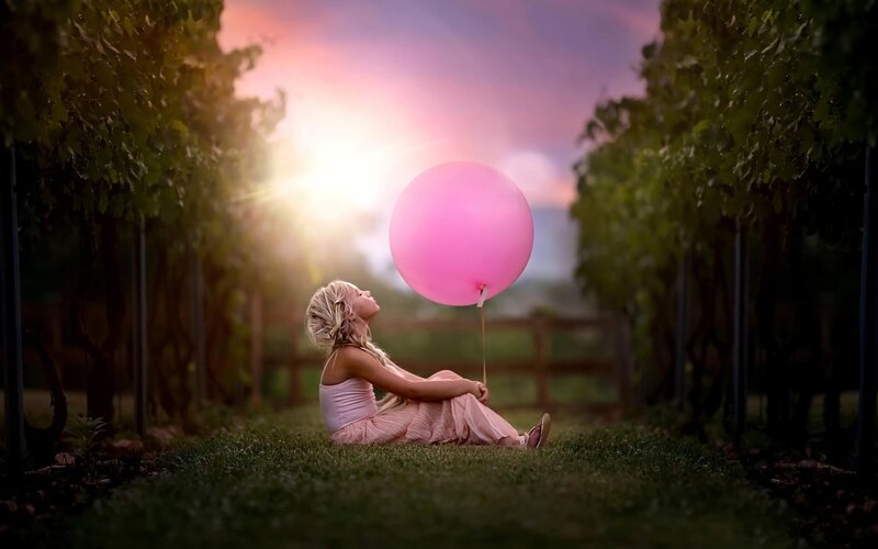 Girl with Pink Balloon — Serene, Sunset