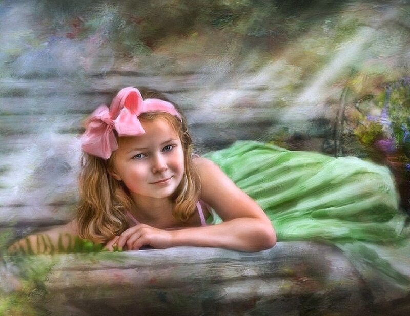 Girl with Pink Bow — Green