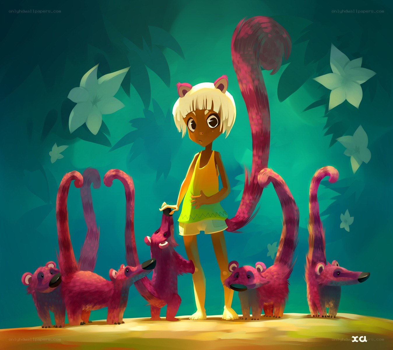 girl with pink creatures
