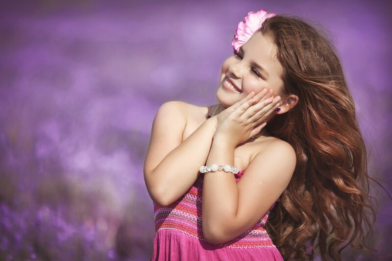 Girl with Pink Flower — Purple