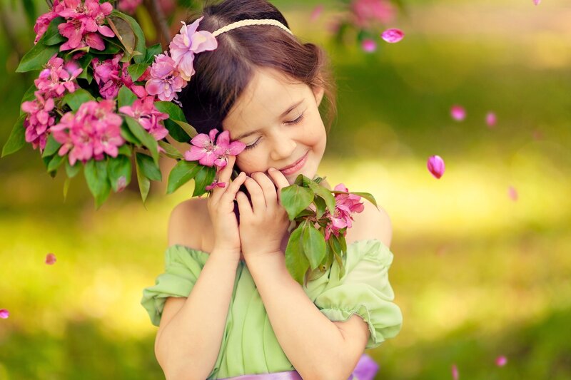 Girl with Pink Flowers