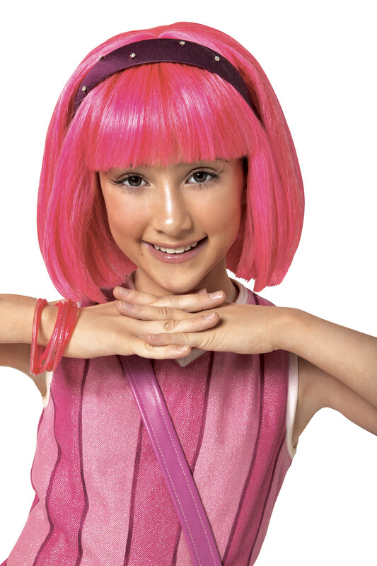 girl with pink hair and costume