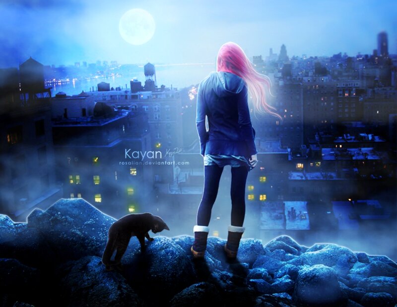 Girl with Pink Hair — Blue, Dramatic