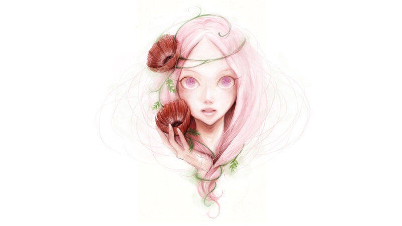 Girl with Pink Hair — Dreamy, Digital Art