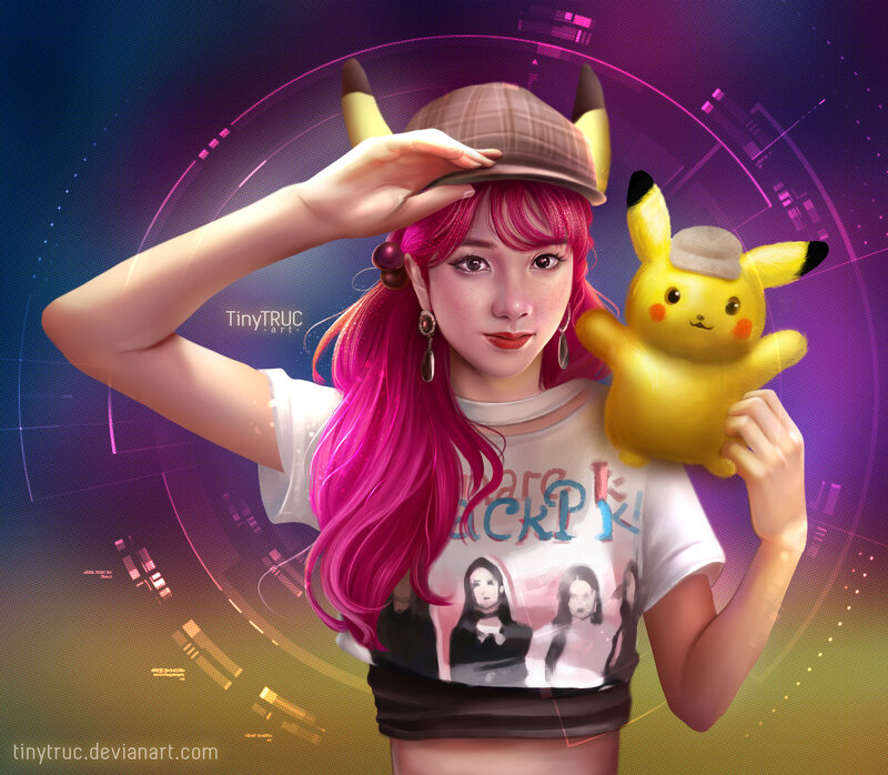 Girl with Pink Hair — Playful, Digital Art
