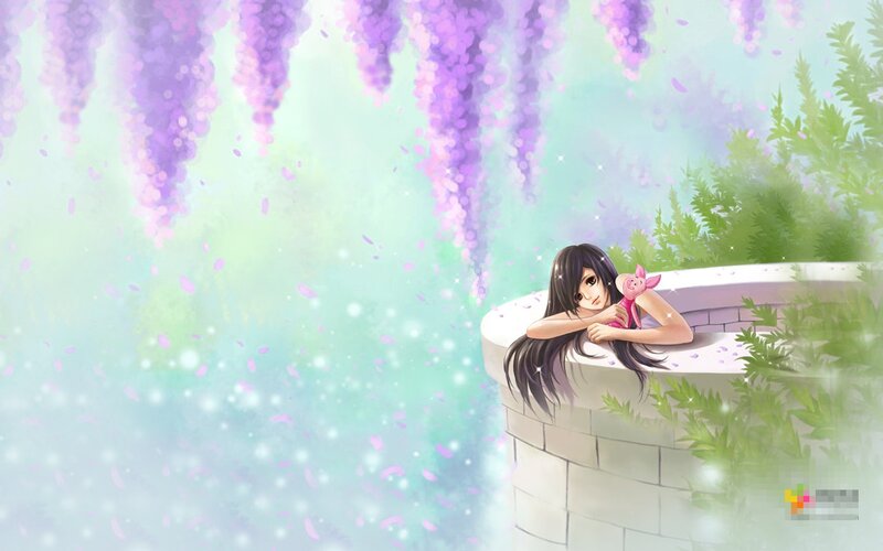 Girl with Pink Pig — Purple