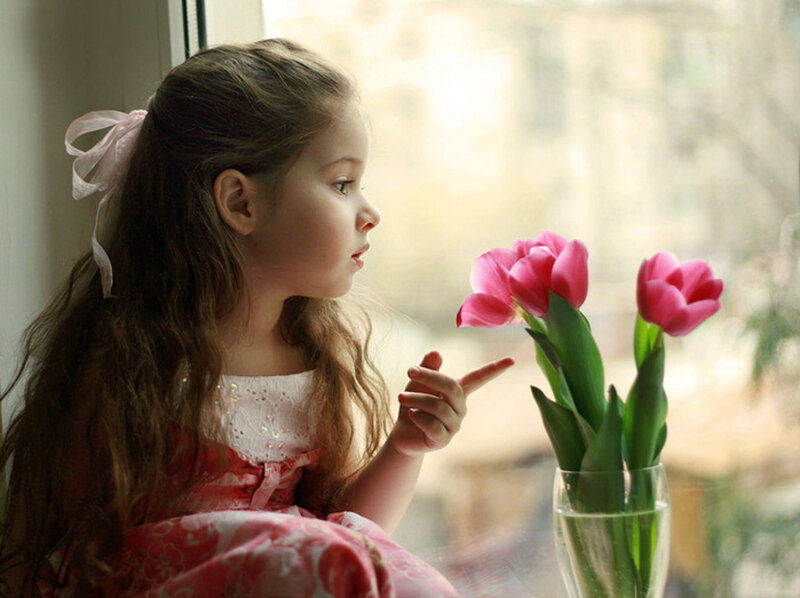 Girl with Pink Tulips — Serene