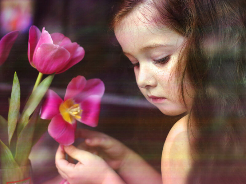 Girl with Pink Tulips
