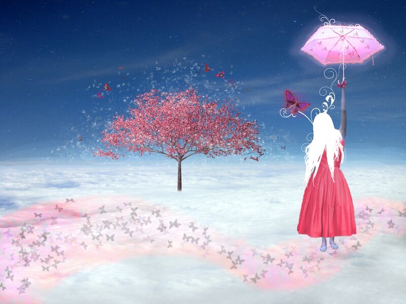 Girl with Pink Umbrella — Dreamy