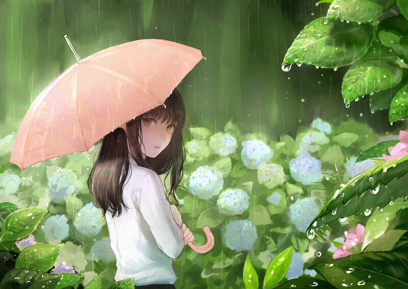 Girl with Pink Umbrella — Green
