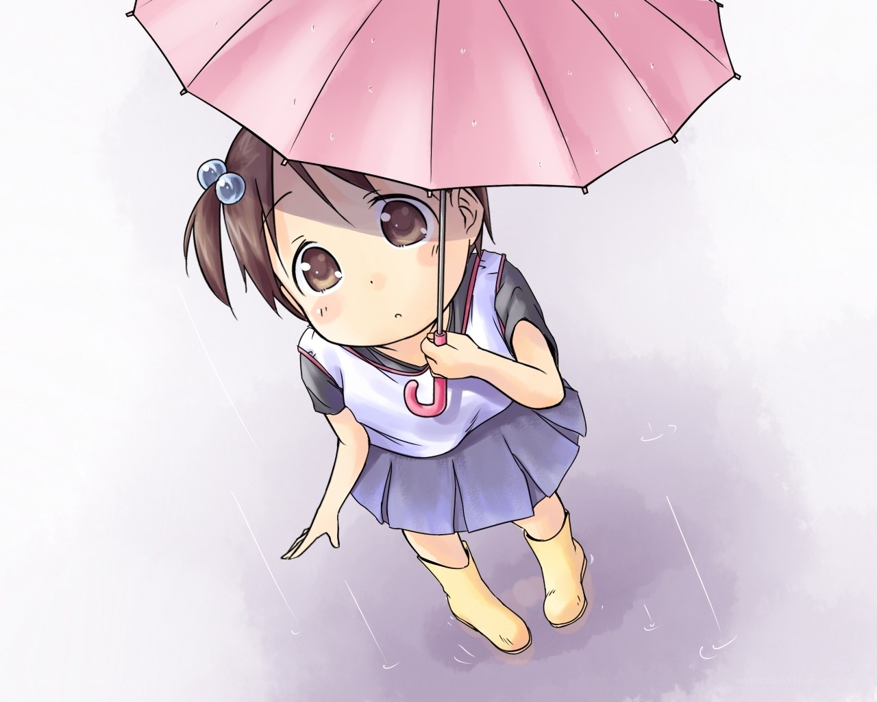 girl with pink umbrella in rain