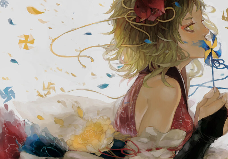 girl with pinwheel and flowers