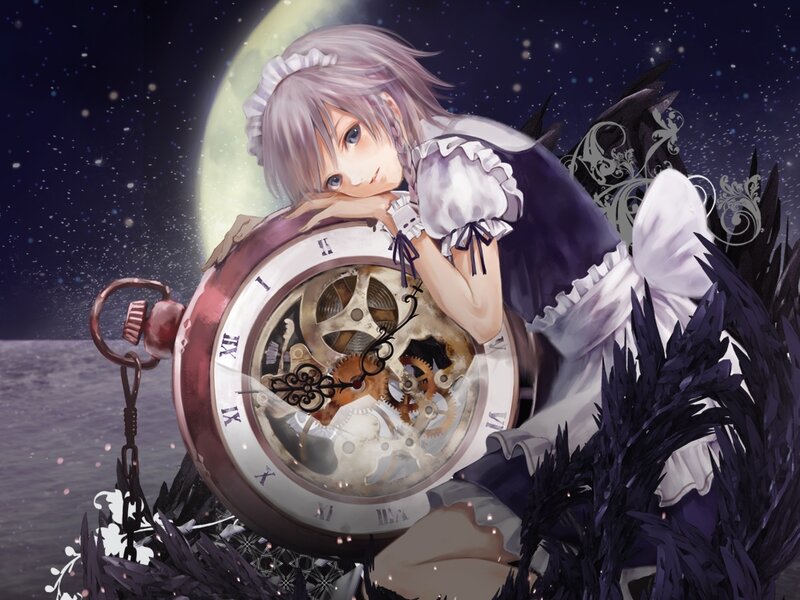 girl with pocket watch under moon