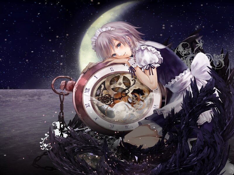 girl with pocket watch under moon