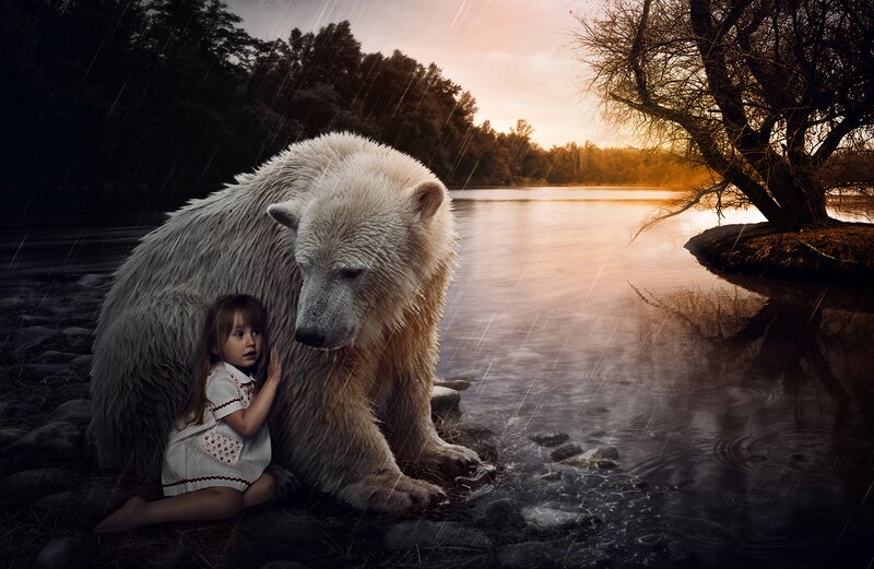 Girl with Polar Bear — Brown