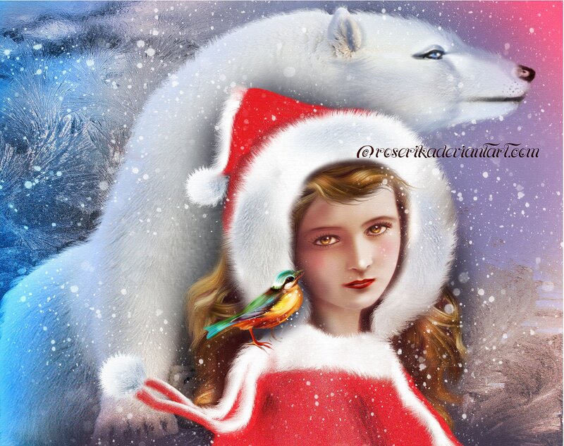 Girl with Polar Bear — Red, Serene