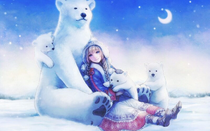 Girl with Polar Bears — Blue